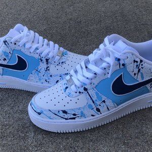 Air Force 1 Splatter Sky Baby Blue Navy Dark White Custom Shoes Mens Womens Kids